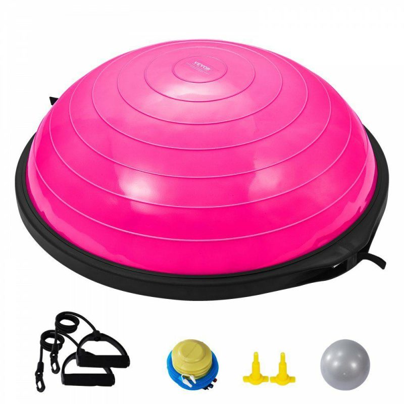 Exercise & Fitness |  Half Exercise Ball Trainer, 26 inch Balance Ball Trainer, 1500lbs Capacity Stability Ball, Yoga Ball with Resistance Bands & Foot Pump, Strength Fitness Ball for Home Gym Full Body Workout, Pink Pink Exercise & Fitness Exercise & Fitness