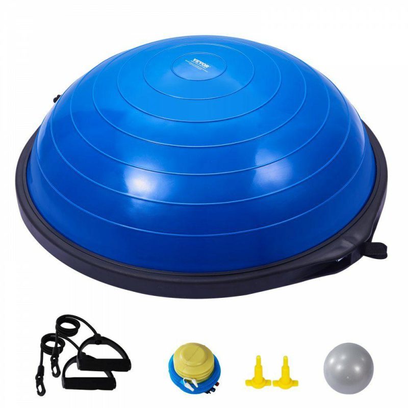 Exercise & Fitness |  Half Exercise Ball Trainer, 26 inch Balance Ball Trainer, 1500lbs Capacity Stability Ball, Yoga Ball with Resistance Bands & Foot Pump, Strength Fitness Ball for Home Gym Full Body Workout, Blue Blue Exercise & Fitness Blue