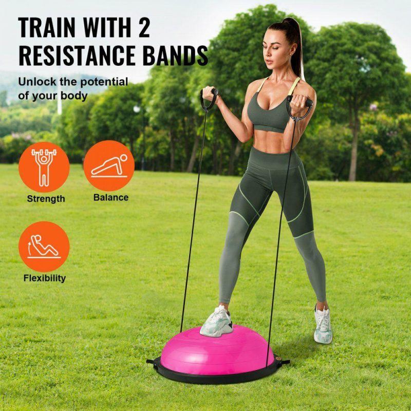 Exercise & Fitness |  Half Exercise Ball Trainer, 26 inch Balance Ball Trainer, 1500lbs Capacity Stability Ball, Yoga Ball with Resistance Bands & Foot Pump, Strength Fitness Ball for Home Gym Full Body Workout, Pink Pink Exercise & Fitness Exercise & Fitness