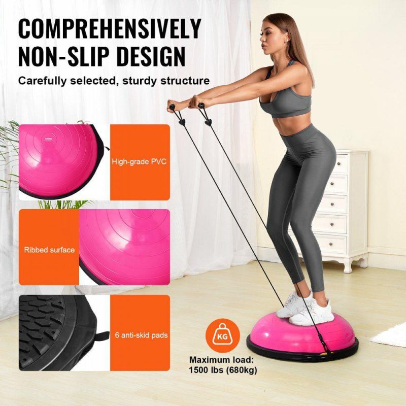 Exercise & Fitness |  Half Exercise Ball Trainer, 26 inch Balance Ball Trainer, 1500lbs Capacity Stability Ball, Yoga Ball with Resistance Bands & Foot Pump, Strength Fitness Ball for Home Gym Full Body Workout, Pink Pink Exercise & Fitness Exercise & Fitness