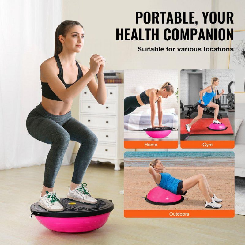 Exercise & Fitness |  Half Exercise Ball Trainer, 26 inch Balance Ball Trainer, 1500lbs Capacity Stability Ball, Yoga Ball with Resistance Bands & Foot Pump, Strength Fitness Ball for Home Gym Full Body Workout, Pink Pink Exercise & Fitness Exercise & Fitness