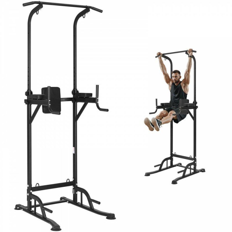 Exercise & Fitness |  Power Tower Dip Station, 10-Level Height Adjustable Pull Up Bar Stand, Multi-Function Home Gym Strength Training Fitness Workout Equipment with 7-Level Adjustable Backrest, PU Elbow Pads, 440LBS Exercise & Fitness Exercise & Fitness