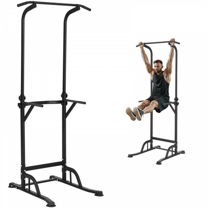 Exercise & Fitness |  Power Tower Dip Station, 10-Level Height Adjustable Pull Up Bar Stand, Multi-Function Strength Training Workout Equipment with 4 Suction Foot Covers, Home Gym Fitness Dip Bar Station, 330LBS Exercise & Fitness Exercise & Fitness