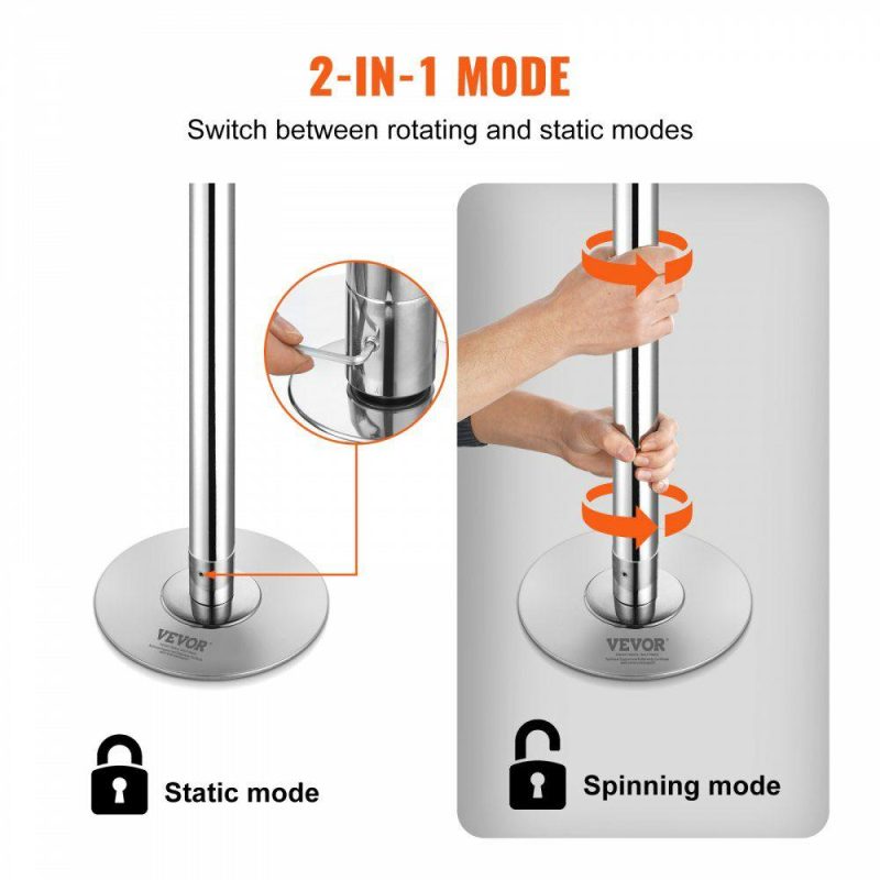 Exercise & Fitness |  Professional Dancing Pole, Spinning Static Dancing Pole Kit, Portable Removable Pole, 45mm Heavy-Duty Stainless Steel Pole, Height Adjustable Fitness Pole, for Exercise Home Club Gym, Silver Exercise & Fitness Exercise & Fitness