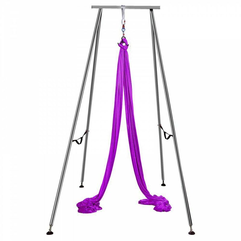 Exercise & Fitness |  Yoga Sling Inversion, 9.6 FT Height Inversion Yoga Swing Stand, Max Capacity 551 LBS Aerial Yoga Frame with 39.4 FT Yoga Swing Inversion Sling Body Bundle Safety Belts (Purple) Office Supplies Exercise & Fitness