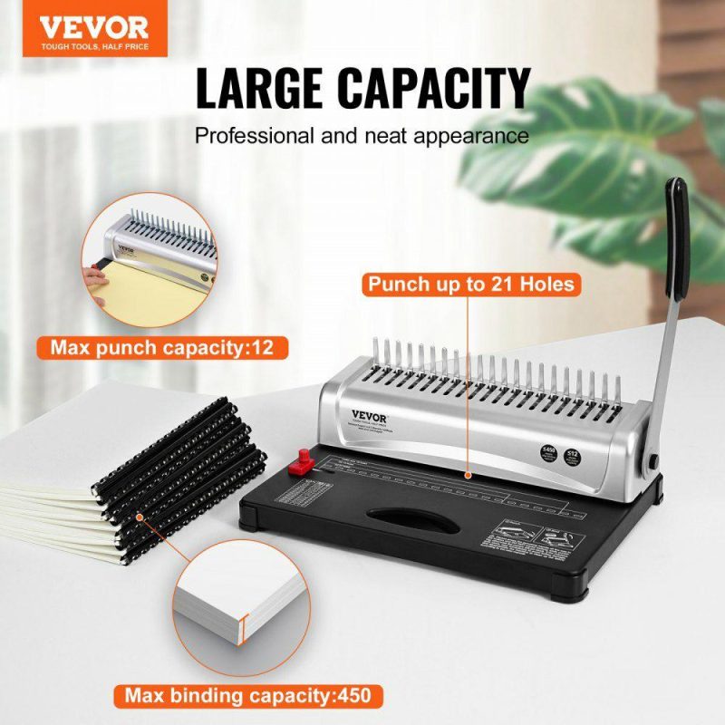 Filing & Binding System |  Binding Machine, Comb Binding Machine 21-Holes Binding 450 Sheets, Book Binder Machine with 100 PCS 3/8” Comb Binding Spines, for Letter Size, A4, A5 Filing & Binding System Filing & Binding System