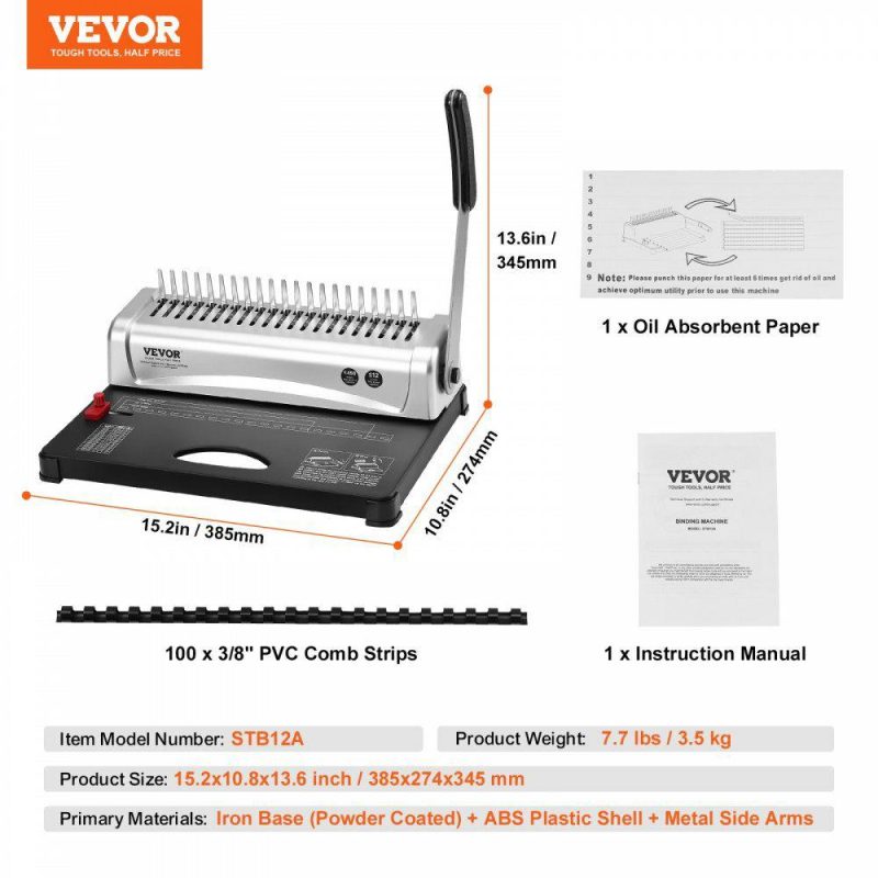 Filing & Binding System |  Binding Machine, Comb Binding Machine 21-Holes Binding 450 Sheets, Book Binder Machine with 100 PCS 3/8” Comb Binding Spines, for Letter Size, A4, A5 Filing & Binding System Filing & Binding System