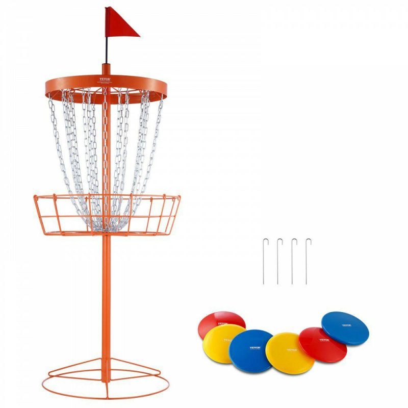 Golf Equipment |  Disc Golf Basket, 24-Chains Portable Disc Golf Target Hole, Heavy Duty Steel Practice Disc Golf Basket Stand Equipment, Indoor & Outdoor Pro Golf Basket Set with 6 Discs, Orange Orange Golf Equipment Golf Equipment