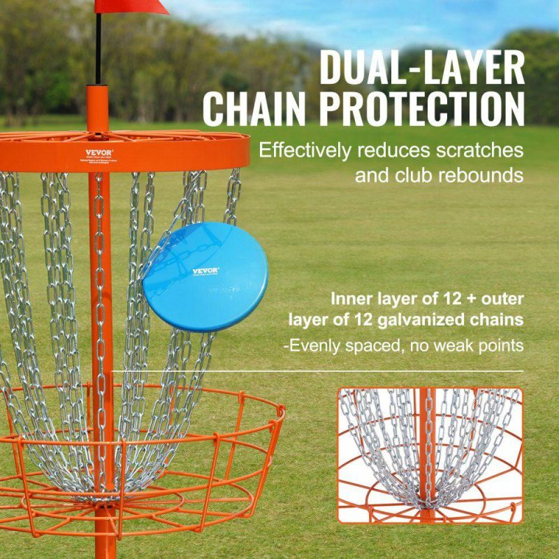 Golf Equipment |  Disc Golf Basket, 24-Chains Portable Disc Golf Target Hole, Heavy Duty Steel Practice Disc Golf Basket Stand Equipment, Indoor & Outdoor Pro Golf Basket Set with 6 Discs, Orange Orange Golf Equipment Golf Equipment