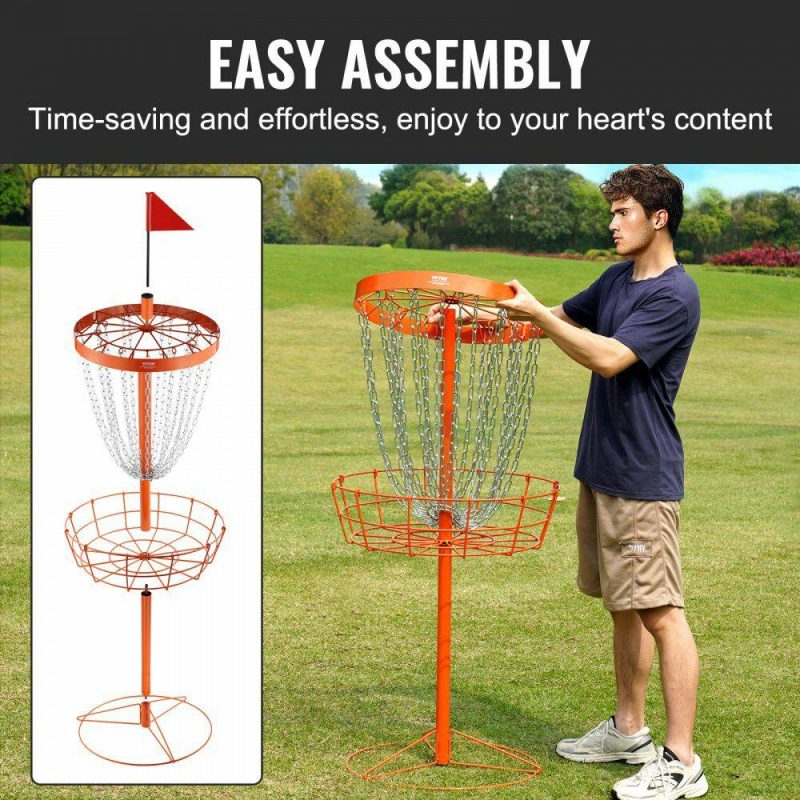 Golf Equipment |  Disc Golf Basket, 24-Chains Portable Disc Golf Target Hole, Heavy Duty Steel Practice Disc Golf Basket Stand Equipment, Indoor & Outdoor Pro Golf Basket Set with 6 Discs, Orange Orange Golf Equipment Golf Equipment