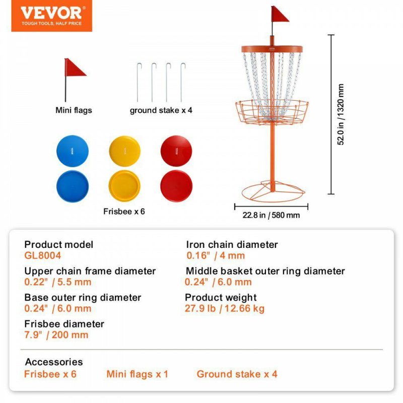 Golf Equipment |  Disc Golf Basket, 24-Chains Portable Disc Golf Target Hole, Heavy Duty Steel Practice Disc Golf Basket Stand Equipment, Indoor & Outdoor Pro Golf Basket Set with 6 Discs, Orange Orange Golf Equipment Golf Equipment