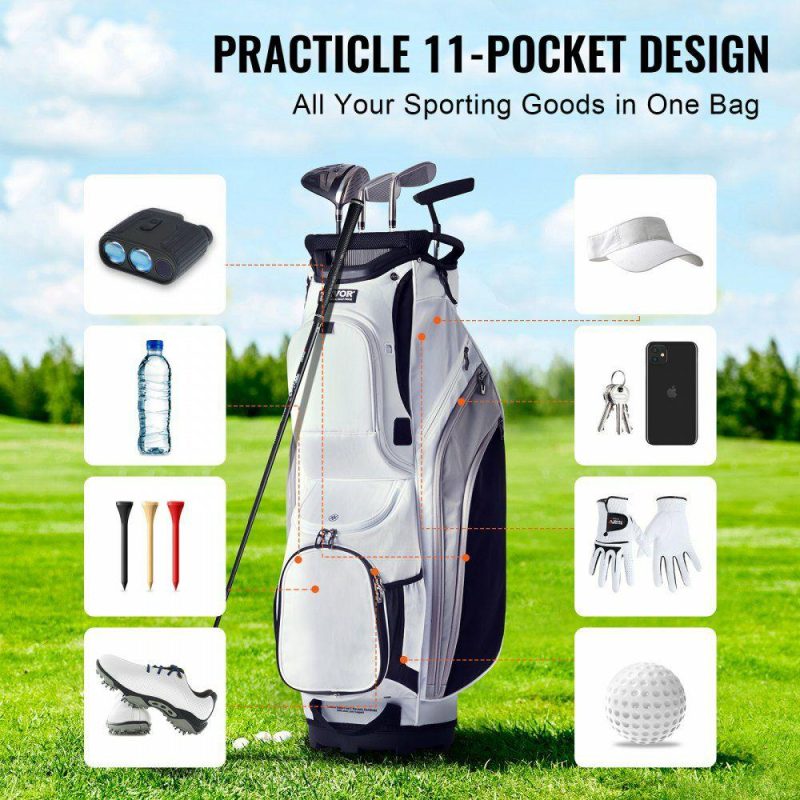 Golf Equipment |  Golf Cart Bag with 14 Way Organizer Divider Top, 36” 13 Pockets Premium Nylon Cart Bag, Durable Golf Bags with Handles & Dust Cover & Detachable Straps for Men & Women, White Color-Block White Golf Equipment Golf Equipment