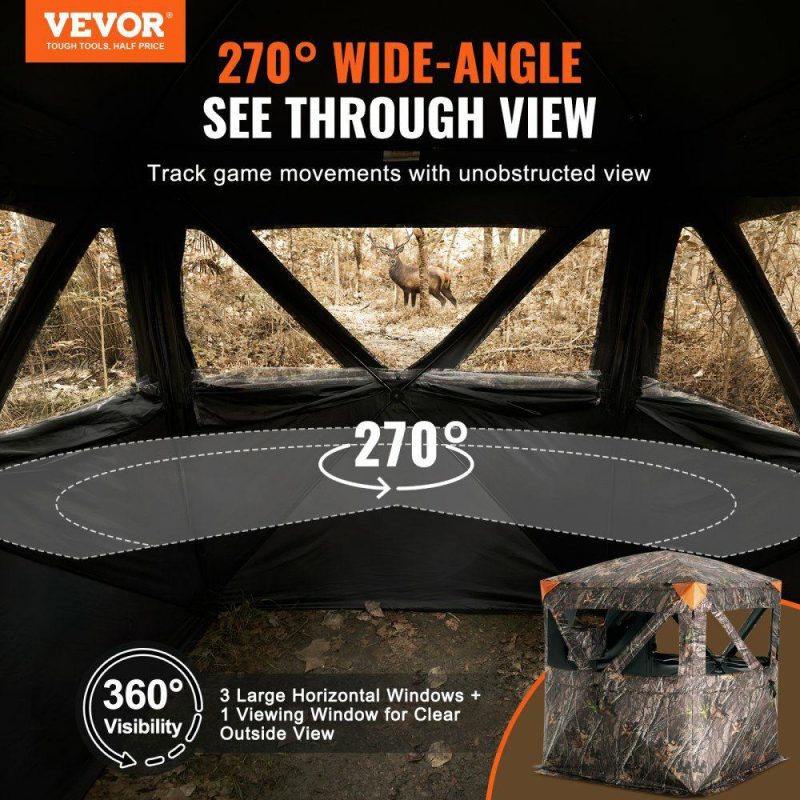 Hunting Gear |  Hunting Blind, 270° See Through Ground Blind, 1-2 Person Pop Up Deer Blind for Hunting with Carrying Bag, Portable Resilient Hunting Tent, 3 Horizontal Windows for Turkey and Deer Hunting Hunting Gear Hunting Gear