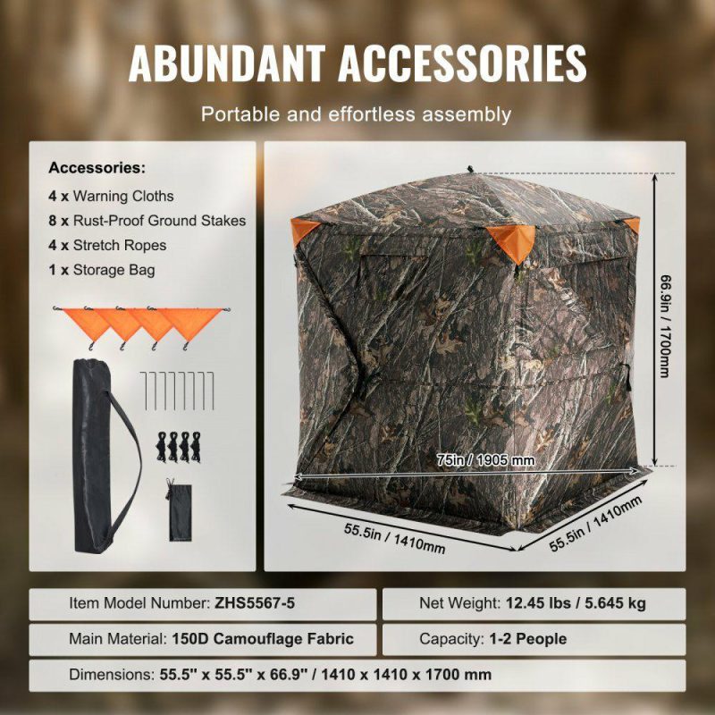 Hunting Gear |  Hunting Blind, 270° See Through Ground Blind, 1-2 Person Pop Up Deer Blind for Hunting with Carrying Bag, Portable Resilient Hunting Tent, 3 Horizontal Windows for Turkey and Deer Hunting Hunting Gear Hunting Gear