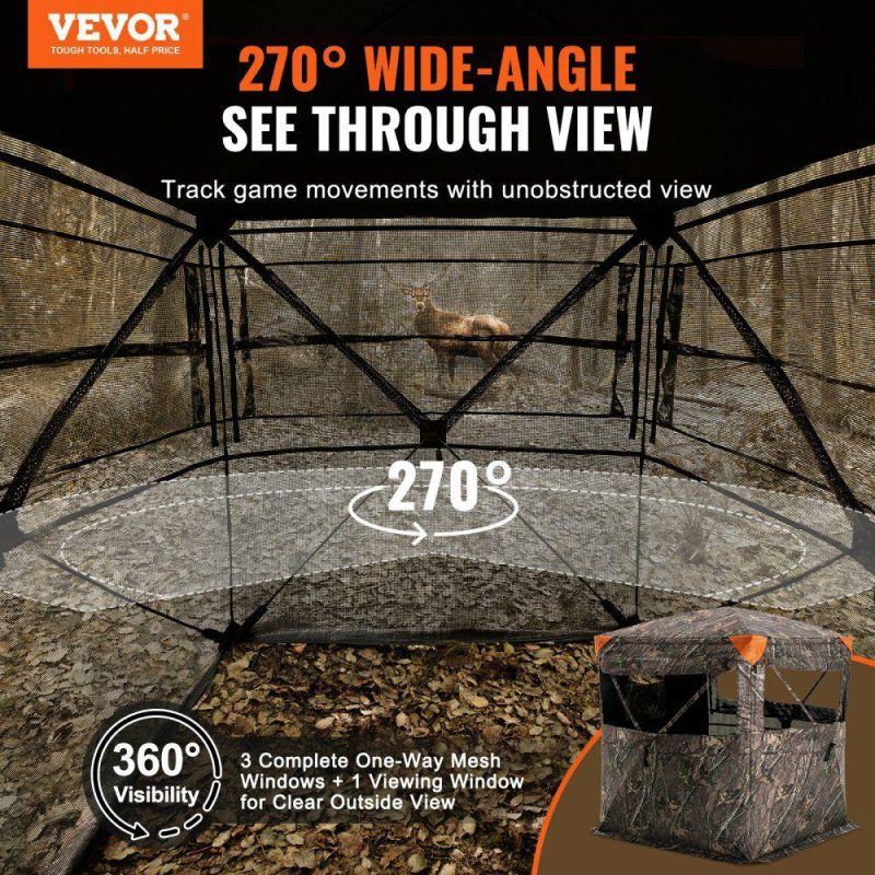 Hunting Gear |  Hunting Blind, 270° See Through Ground Blind, 1-2 Person Pop Up Deer Blind for Hunting with Carrying Bag, Portable Resilient Hunting Tent, One-Way See-Through Mesh for Turkey and Deer Hunting Hunting Gear Hunting Gear