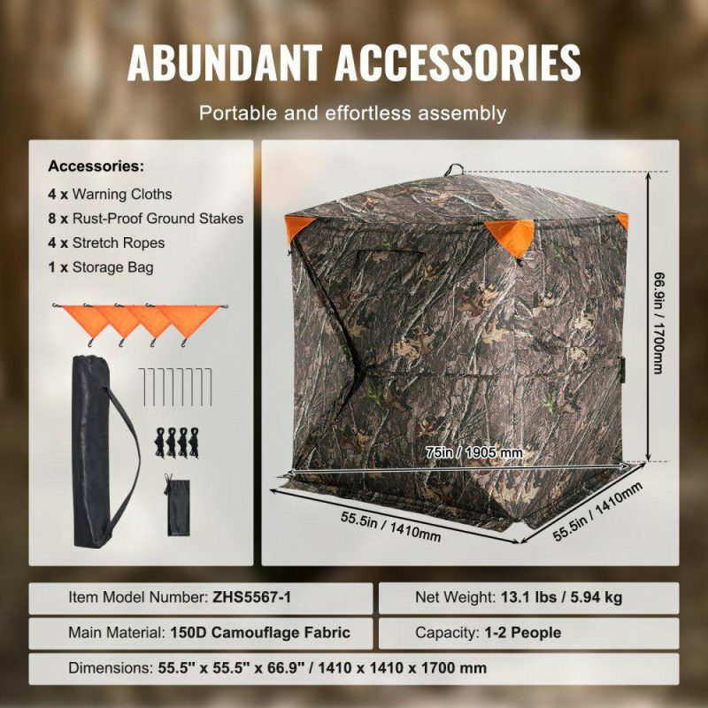 Hunting Gear |  Hunting Blind, 270° See Through Ground Blind, 1-2 Person Pop Up Deer Blind for Hunting with Carrying Bag, Portable Resilient Hunting Tent, One-Way See-Through Mesh for Turkey and Deer Hunting Hunting Gear Hunting Gear