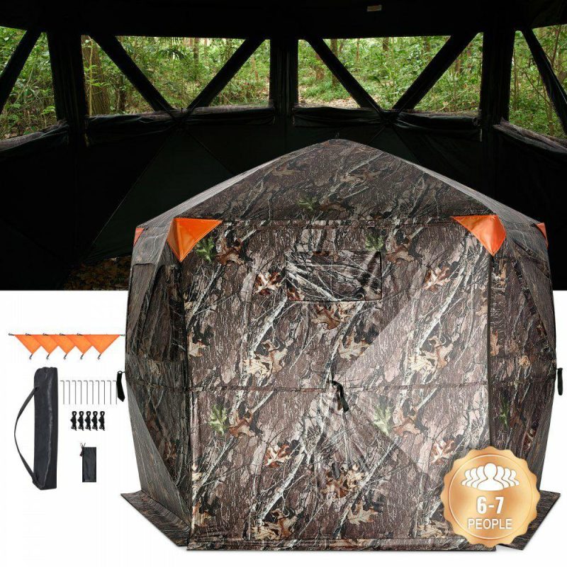 Hunting Gear |  Hunting Blind, 288° See Through Ground Blind, 6-7 Person Pop Up Deer Blind for Hunting with Carrying Bag, Portable Resilient Hunting Tent, 4 Horizontal Windows for Turkey and Deer Hunting Hunting Gear Hunting Gear