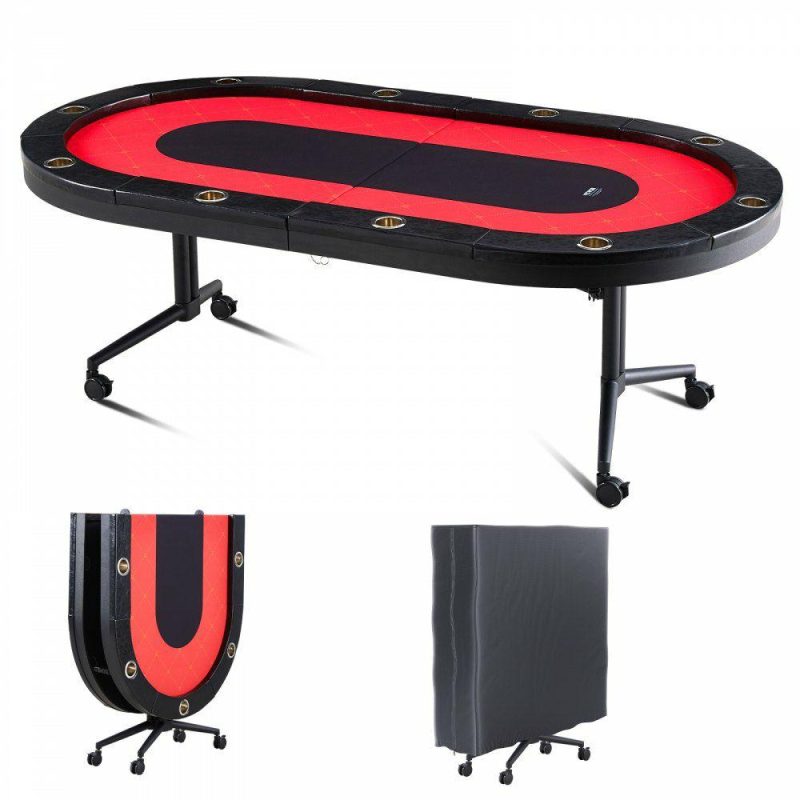 Leisure Sports |  10 Player Foldable Poker Table, Blackjack Texas Holdem Poker Table with Padded Rails and Stainless Steel Cup Holders, Portable Folding Card Board Game Table, 90″ Oval Casino Leisure Table Leisure Sports Leisure Sports