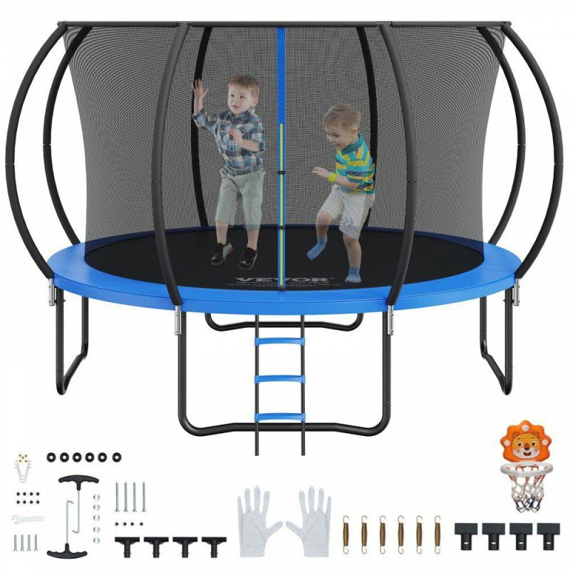 Leisure Sports |  12FT Trampoline, 400 lbs Trampoline with Enclosure Net, Ladder, and Curved Pole, Heavy Duty Trampoline with Jumping Mat and Spring Cover Padding, Outdoor Recreational Trampolines for Kids Adults Leisure Sports Leisure Sports