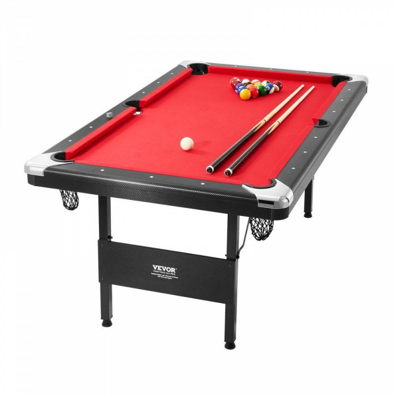 Leisure Sports |  Billiards Table, 6.3 ft Pool Table, Portable Foldable Space-Saving Table, Billiard Table Set Includes Balls, Cues, Chalks and Brush, Black with Red Cloth, Perfect for Family Game Room Kid Adult Red + Black Leisure Sports Leisure Sports