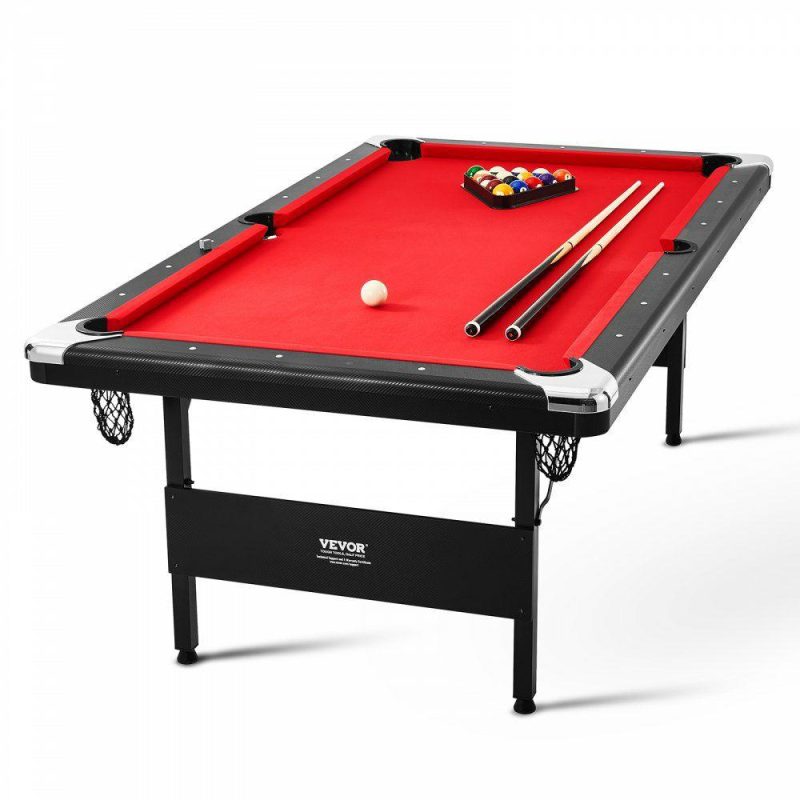 Leisure Sports |  Billiards Table, 7 ft Pool Table, Portable Foldable Space-Saving Table, Billiard Table Set Includes Balls, Cues, Chalks and Brush, Black with Red Cloth, Perfect for Family Game Room Kids Adults Red + Black Leisure Sports Leisure Sports