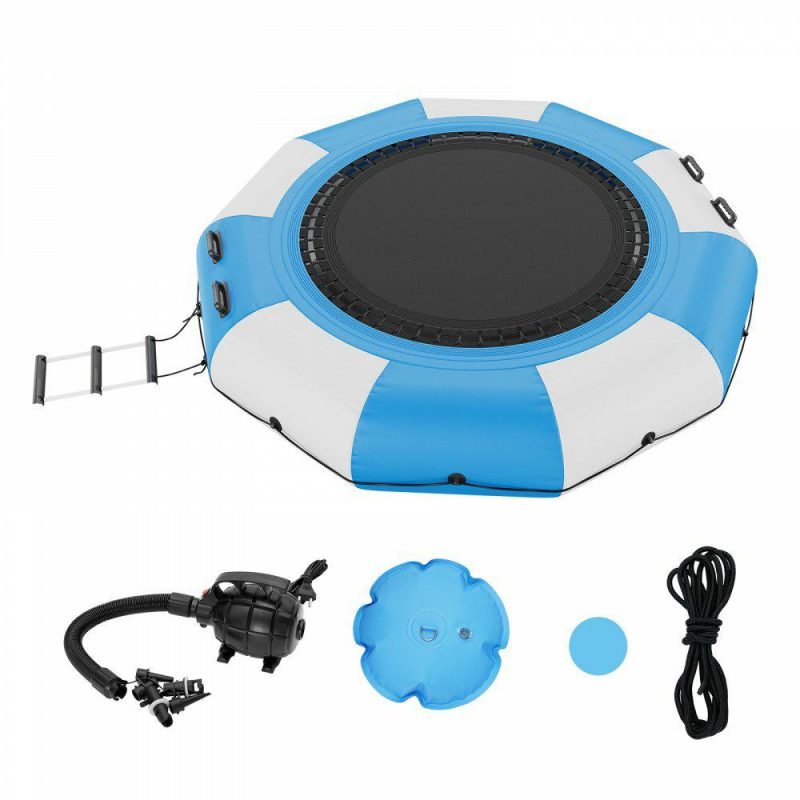 Leisure Sports |  Inflatable Water Bouncer, 10ft Recreational Water Trampoline, Portable Bounce Swim Platform with 3-Step Ladder & Electric Air Pump, Kids Adults Floating Rebounder for Pool, Lake, Water Sports Blue & White Leisure Sports Blue & White