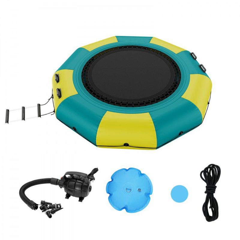 Leisure Sports |  Inflatable Water Bouncer, 10ft Recreational Water Trampoline, Portable Bounce Swim Platform with 3-Step Ladder & Electric Air Pump, Kids Adults Floating Rebounder for Pool, Lake, Water Sports Green & Yellow Leisure Sports Green & Yellow