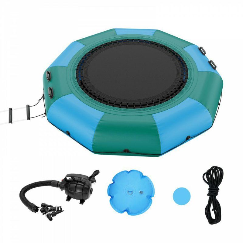 Leisure Sports |  Inflatable Water Bouncer, 10ft Recreational Water Trampoline, Portable Bounce Swim Platform with 3-Step Ladder & Electric Air Pump, Kids Adults Floating Rebounder for Pool, Lake, Water Sports Blue & Green Leisure Sports Blue & Green