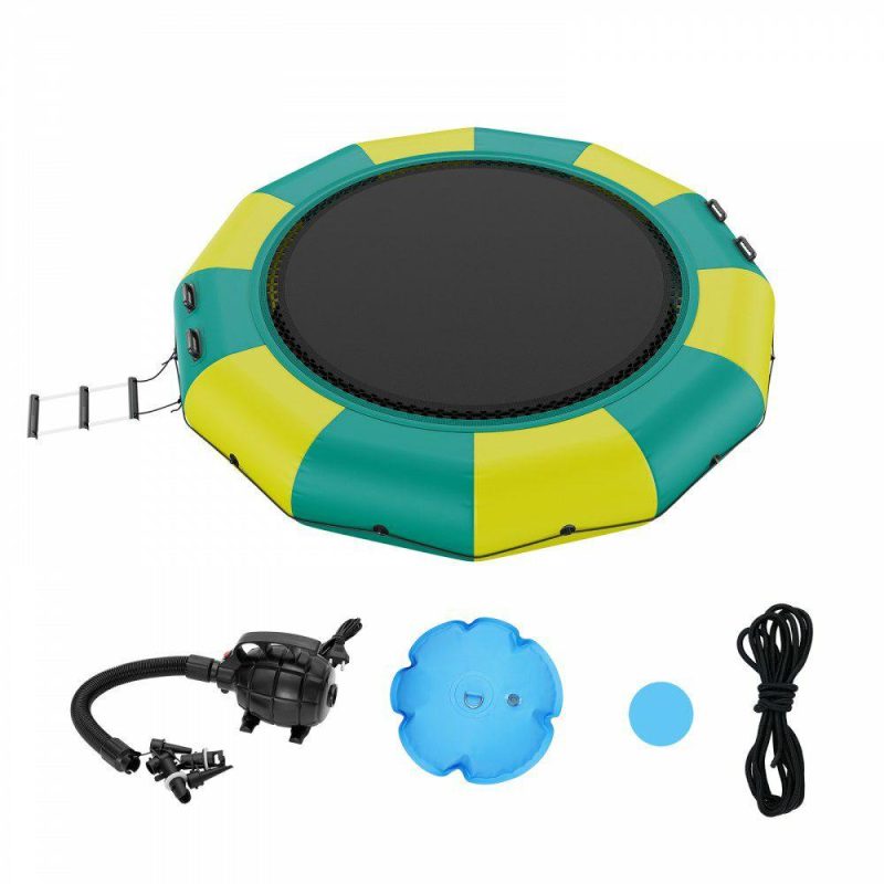 Leisure Sports |  Inflatable Water Bouncer, 12ft Recreational Water Trampoline, Portable Bounce Swim Platform with 3-Step Ladder & Electric Air Pump, Kids Adults Floating Rebounder for Pool, Lake, Water Sports Green & Yellow Leisure Sports Green & Yellow