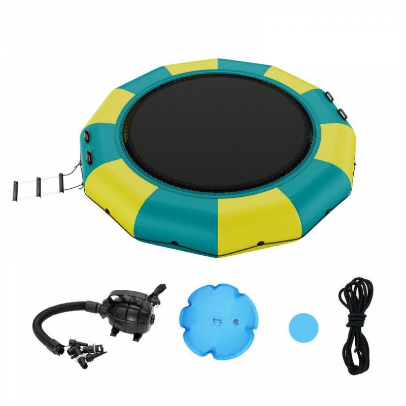 Leisure Sports |  Inflatable Water Bouncer, 13ft Recreational Water Trampoline, Portable Bounce Swim Platform with 3-Step Ladder & Electric Air Pump, Kids Adults Floating Rebounder for Pool, Lake, Water Sports Green & Yellow Leisure Sports Green & Yellow