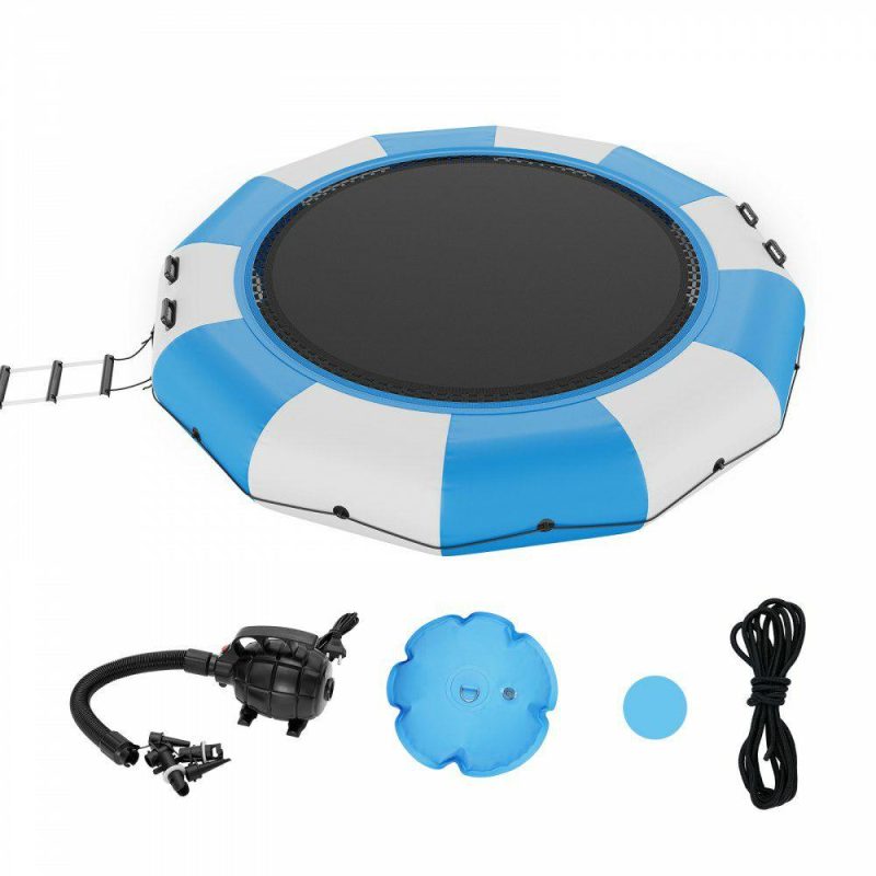 Leisure Sports |  Inflatable Water Bouncer, 13ft Recreational Water Trampoline, Portable Bounce Swim Platform with 3-Step Ladder & Electric Air Pump, Kids Adults Floating Rebounder for Pool, Lake, Water Sports Blue & White Leisure Sports Blue & White