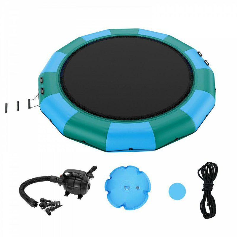 Leisure Sports |  Inflatable Water Bouncer, 15ft Recreational Water Trampoline, Portable Bounce Swim Platform with 3-Step Ladder & Electric Air Pump, Kids Adults Floating Rebounder for Pool, Lake, Water Sports Green & Yellow Leisure Sports Green & Yellow