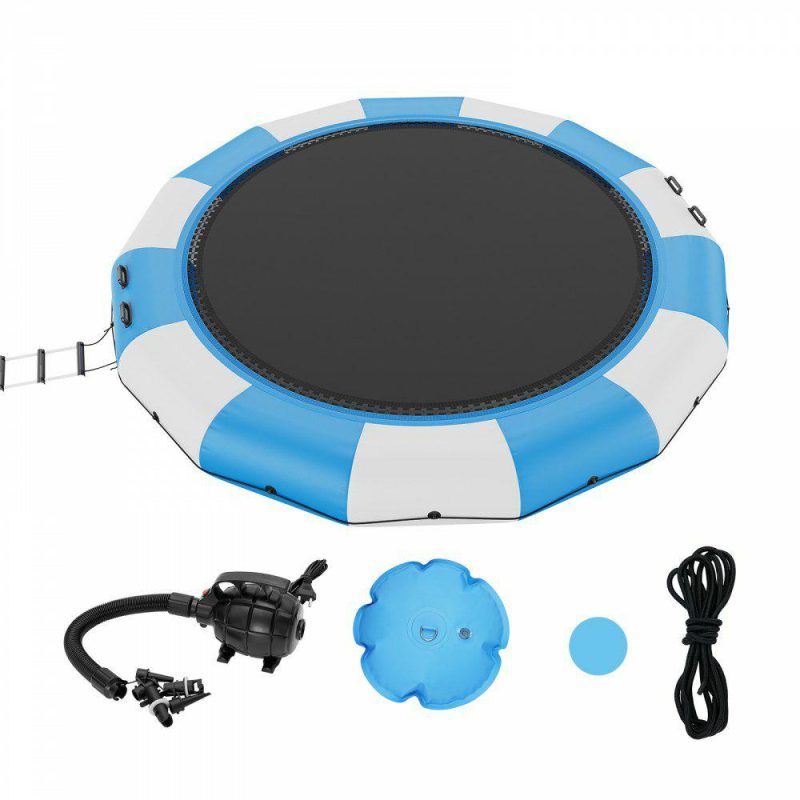 Leisure Sports |  Inflatable Water Bouncer, 15ft Recreational Water Trampoline, Portable Bounce Swim Platform with 3-Step Ladder & Electric Air Pump, Kids Adults Floating Rebounder for Pool, Lake, Water Sports Blue & White Leisure Sports Blue & White