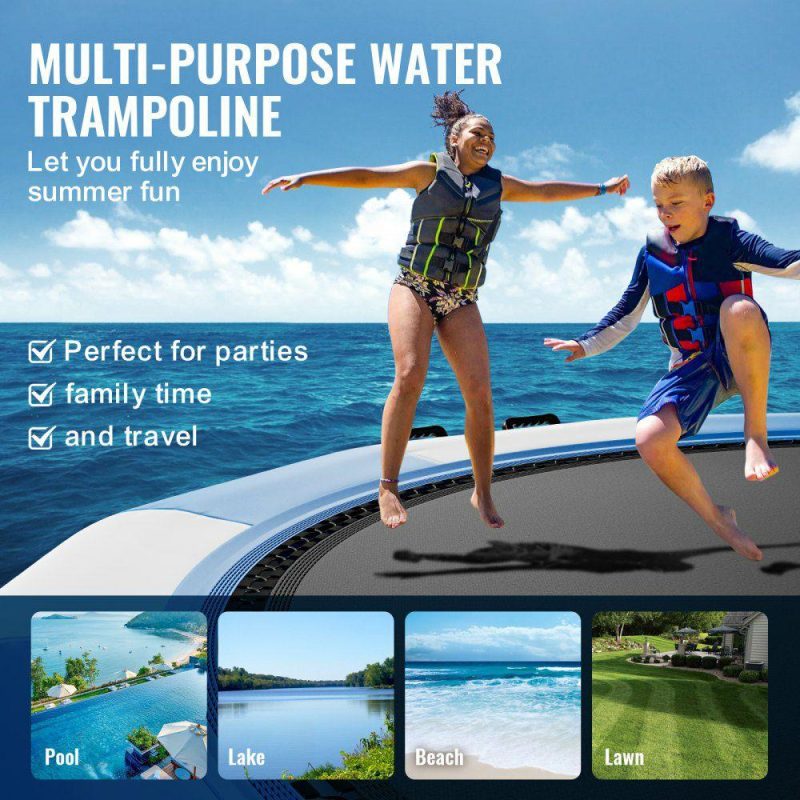 Leisure Sports |  Inflatable Water Bouncer, 15ft Recreational Water Trampoline, Portable Bounce Swim Platform with 3-Step Ladder & Electric Air Pump, Kids Adults Floating Rebounder for Pool, Lake, Water Sports Blue & White Leisure Sports Blue & White