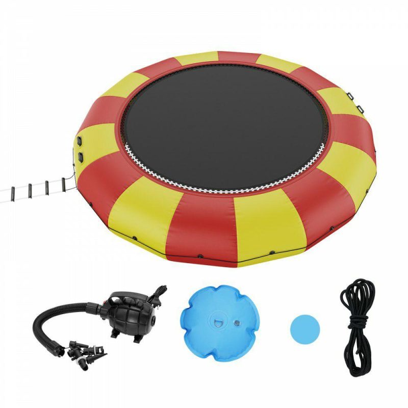 Leisure Sports |  Inflatable Water Bouncer, 17ft Recreational Water Trampoline, Portable Bounce Swim Platform with 5-Step Ladder & Electric Air Pump, Kids Adults Floating Rebounder for Pool, Lake, Water Sports Red & Yellow Leisure Sports Leisure Sports