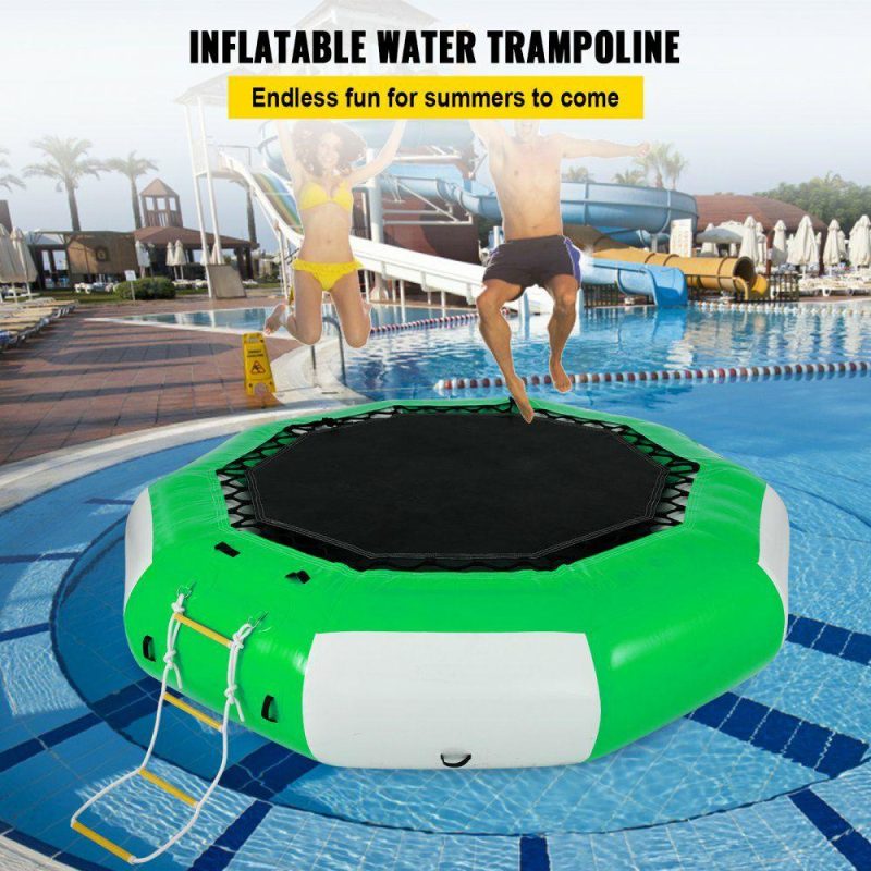 Leisure Sports |  Inflatable Water Trampoline 10FT , Round Inflatable Water Bouncer with 4-Step Ladder, Water Trampoline in Green and White for Water Sports. Green & White Leisure Sports Green & White