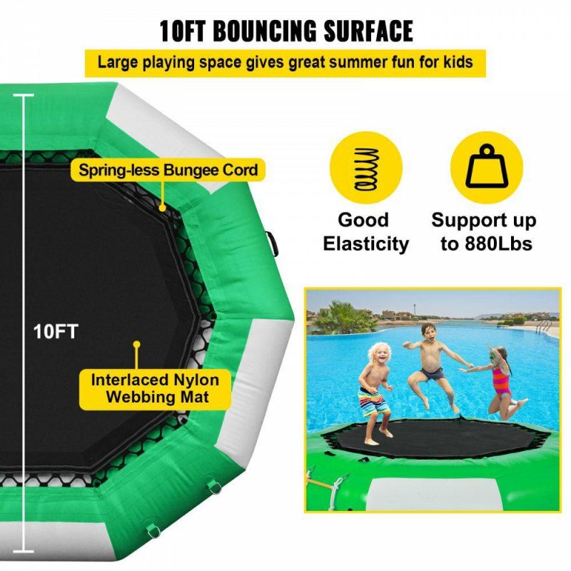 Leisure Sports |  Inflatable Water Trampoline 10FT , Round Inflatable Water Bouncer with 4-Step Ladder, Water Trampoline in Green and White for Water Sports. Green & White Leisure Sports Green & White