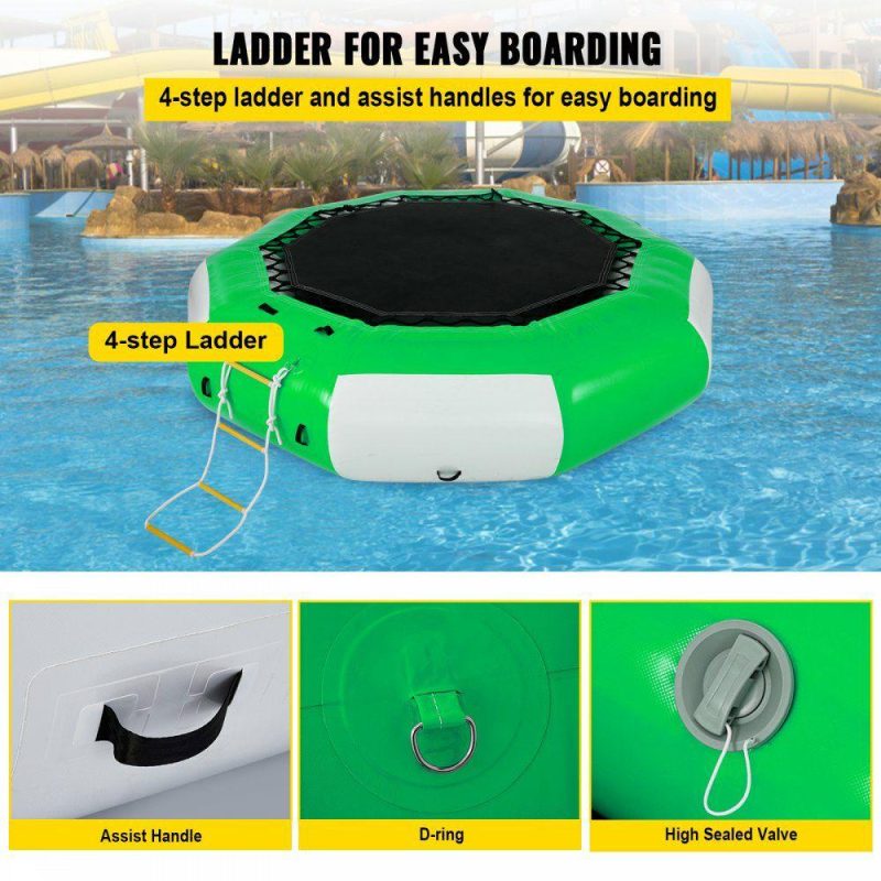 Leisure Sports |  Inflatable Water Trampoline 10FT , Round Inflatable Water Bouncer with 4-Step Ladder, Water Trampoline in Green and White for Water Sports. Green & White Leisure Sports Green & White