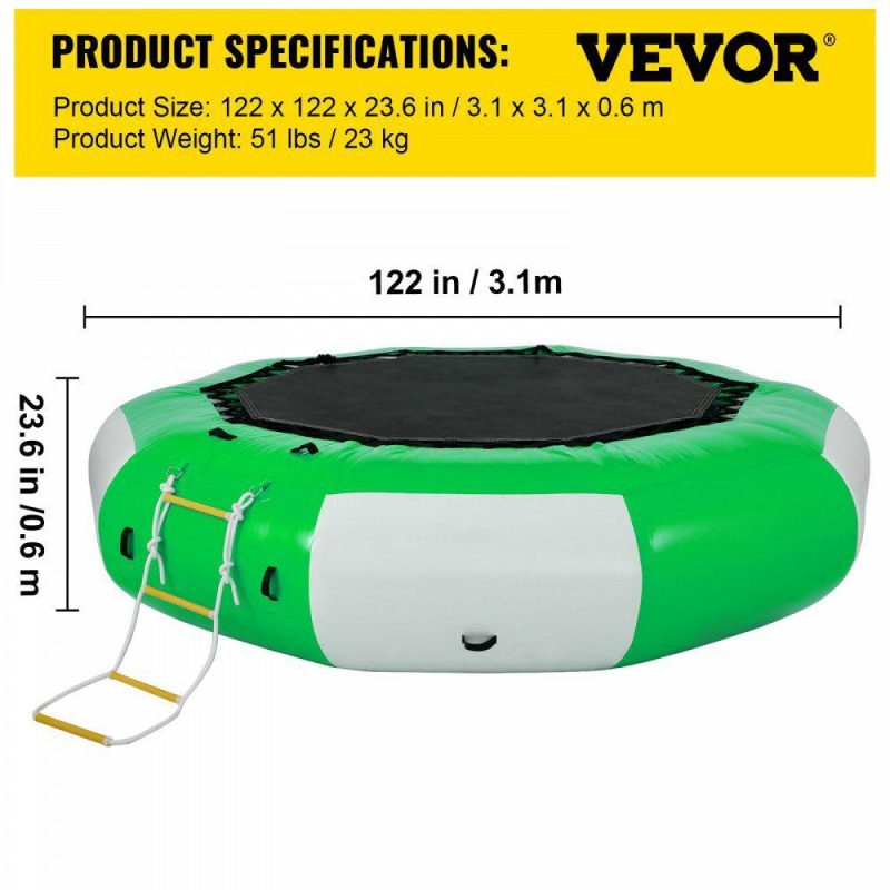 Leisure Sports |  Inflatable Water Trampoline 10FT , Round Inflatable Water Bouncer with 4-Step Ladder, Water Trampoline in Green and White for Water Sports. Green & White Leisure Sports Green & White