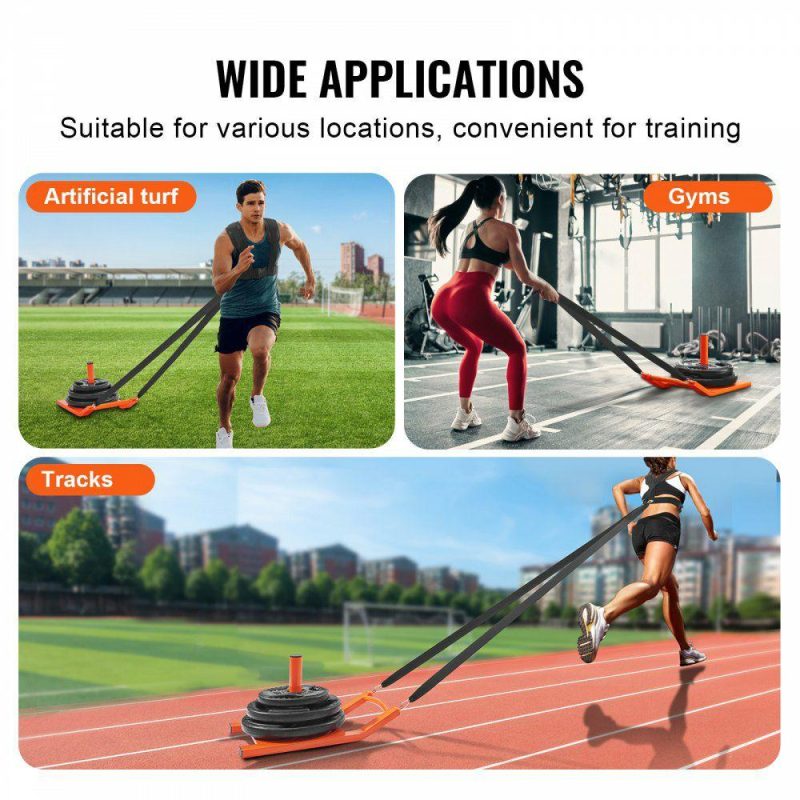 Leisure Sports |  Weight Training Pull Sled, Fitness Strength Speed Training Sled, Steel Power Sled Workout Equipment for Athletic Exercise and Speed Improvement, Suitable for 1″ & 2″ Weight Plate, Orange Orange Leisure Sports Leisure Sports