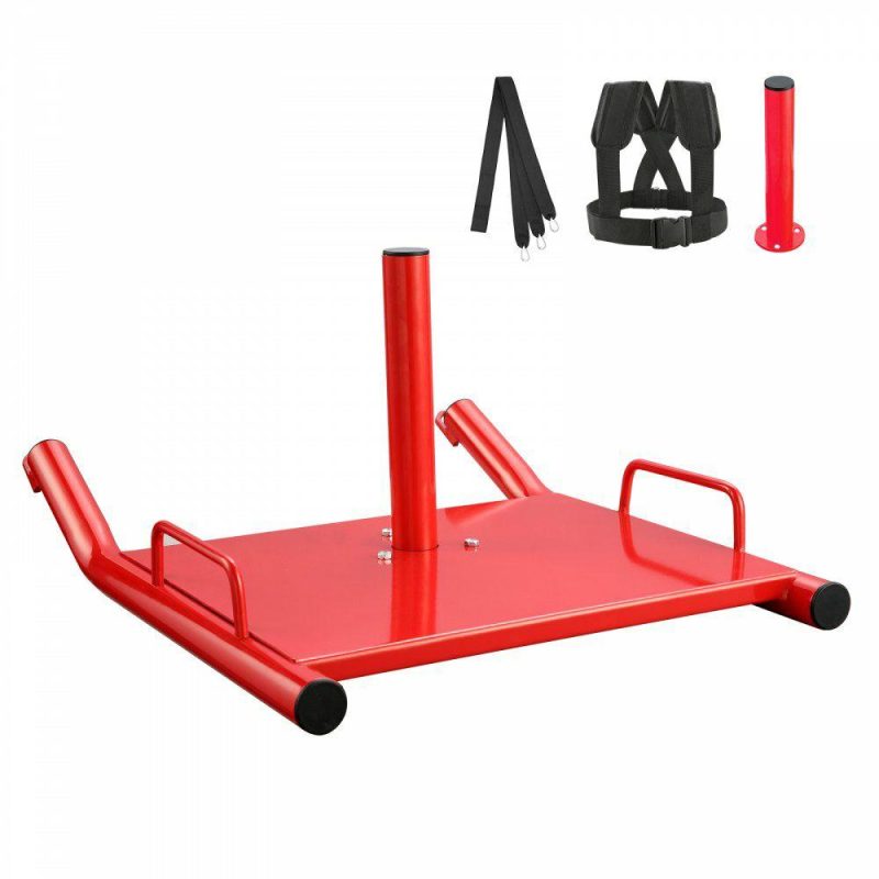 Leisure Sports |  Weight Training Pull Sled, Fitness Strength Speed Training Sled, Steel Power Sled Workout Equipment for Athletic Exercise and Speed Improvement, Suitable for 2″ Weight Plate, Red Red Leisure Sports Leisure Sports