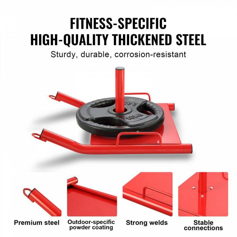 Leisure Sports |  Weight Training Pull Sled, Fitness Strength Speed Training Sled, Steel Power Sled Workout Equipment for Athletic Exercise and Speed Improvement, Suitable for 2″ Weight Plate, Red Red Leisure Sports Leisure Sports