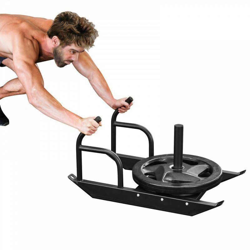 Leisure Sports |  Weight Training Pull Sled, Fitness Strength Speed Training Sled with Handle, Steel Power Sled Workout Equipment for Athletic Exercise & Speed Improvement, Suitable for 1″&2″ Weight Plate, Black Black Leisure Sports Black