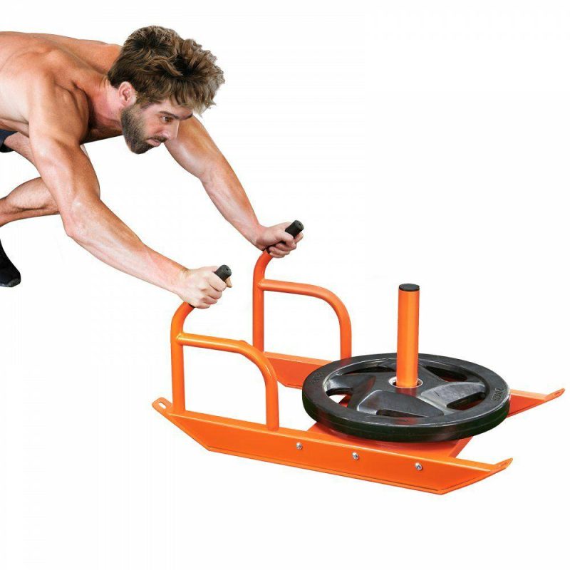 Leisure Sports |  Weight Training Pull Sled, Fitness Strength Speed Training Sled with Handle, Steel Power Sled Workout Equipment for Athletic Exercise & Speed Improvement, Suitable for 1″&2″ Weight Plate, Orange Orange Leisure Sports Leisure Sports