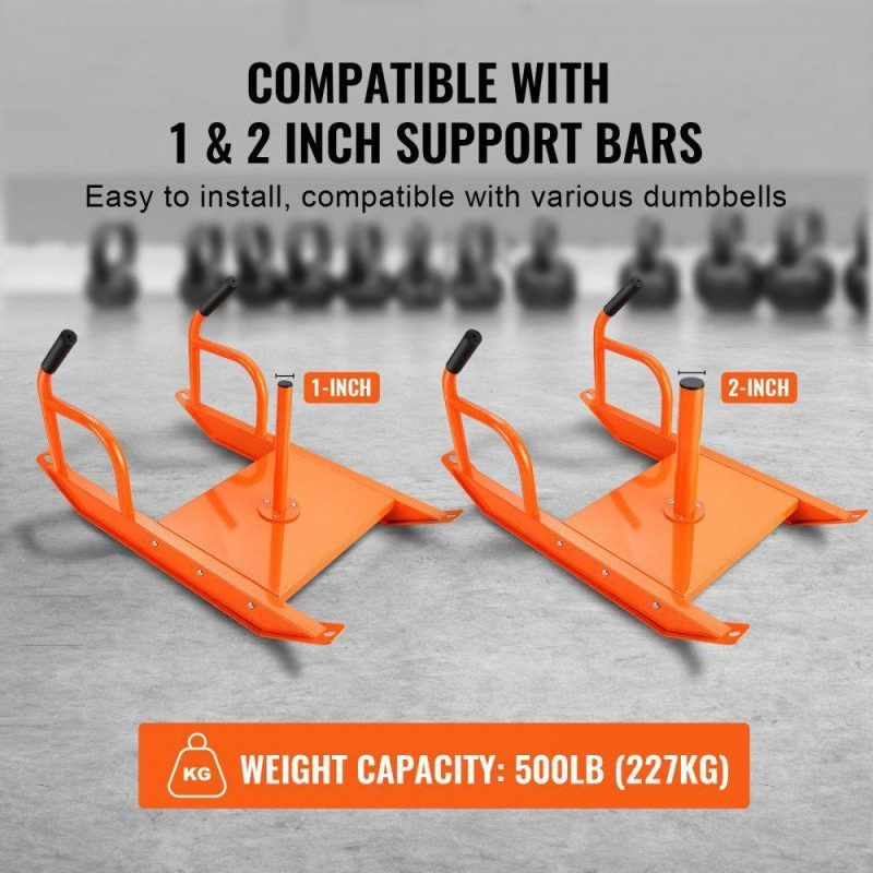 Leisure Sports |  Weight Training Pull Sled, Fitness Strength Speed Training Sled with Handle, Steel Power Sled Workout Equipment for Athletic Exercise & Speed Improvement, Suitable for 1″&2″ Weight Plate, Orange Orange Leisure Sports Leisure Sports