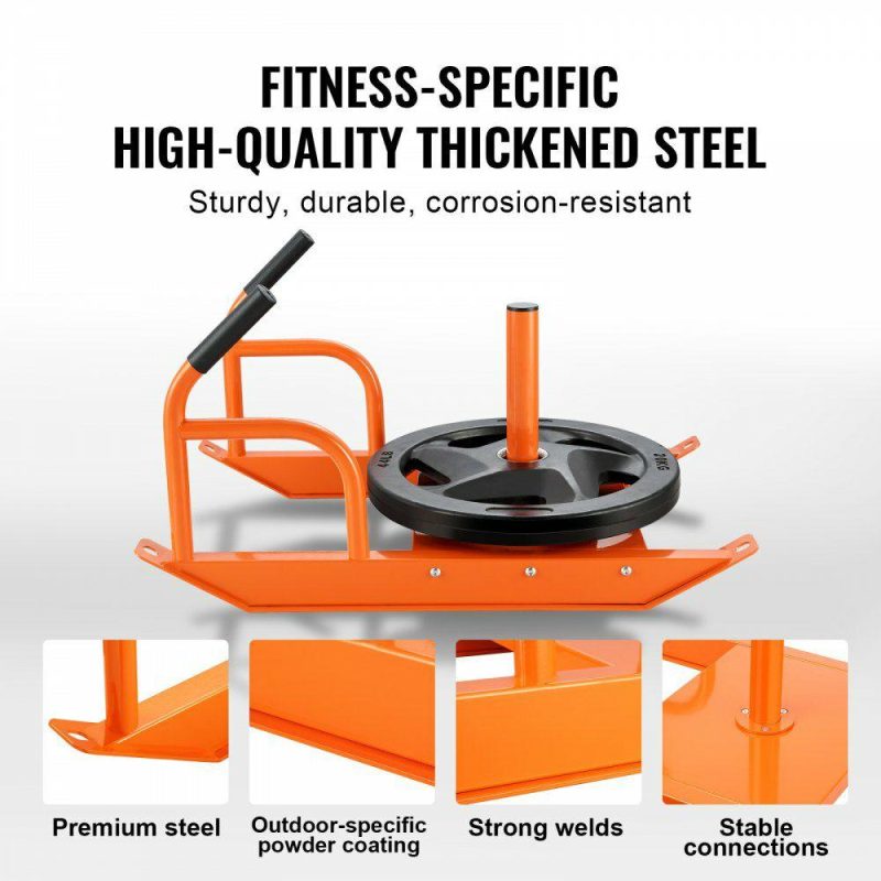 Leisure Sports |  Weight Training Pull Sled, Fitness Strength Speed Training Sled with Handle, Steel Power Sled Workout Equipment for Athletic Exercise & Speed Improvement, Suitable for 1″&2″ Weight Plate, Orange Orange Leisure Sports Leisure Sports