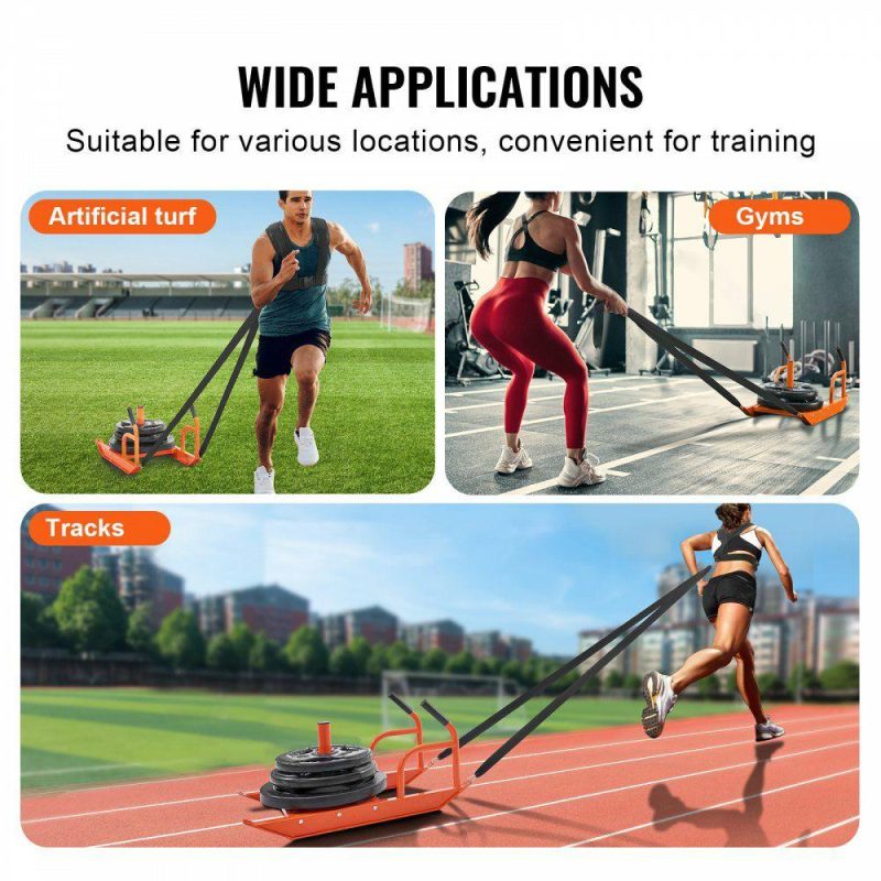 Leisure Sports |  Weight Training Pull Sled, Fitness Strength Speed Training Sled with Handle, Steel Power Sled Workout Equipment for Athletic Exercise & Speed Improvement, Suitable for 1″&2″ Weight Plate, Orange Orange Leisure Sports Leisure Sports