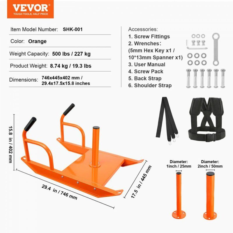 Leisure Sports |  Weight Training Pull Sled, Fitness Strength Speed Training Sled with Handle, Steel Power Sled Workout Equipment for Athletic Exercise & Speed Improvement, Suitable for 1″&2″ Weight Plate, Orange Orange Leisure Sports Leisure Sports