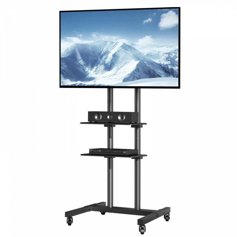 Office Electronics |  Mobile TV Stand, Mobile TV Cart for 32 to 70 inch TVs, Height Adjustable Portable TV Stand with Wheels, Double Tray for Audio-Visual Devices, Rolling TV Stand with Mount for Bedroom, Living Room Office Electronics Office Electronics