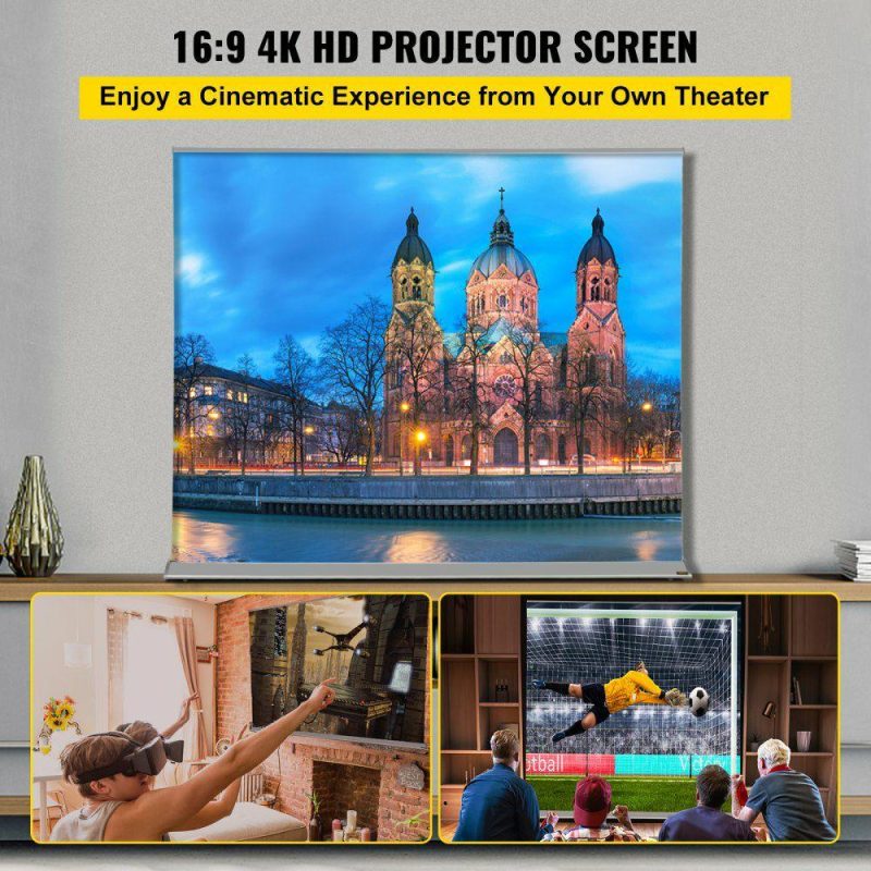 Office Electronics |  Projector Screen, 120″ 16:9, Manual Pull Up Projector Screen, Portable Floor-Rising Screen 4K/8K Ultra HDR, Indoor Outdoor Movie Screen w/ Storage Bag for Home Backyard Theater Office Office Electronics Office Electronics